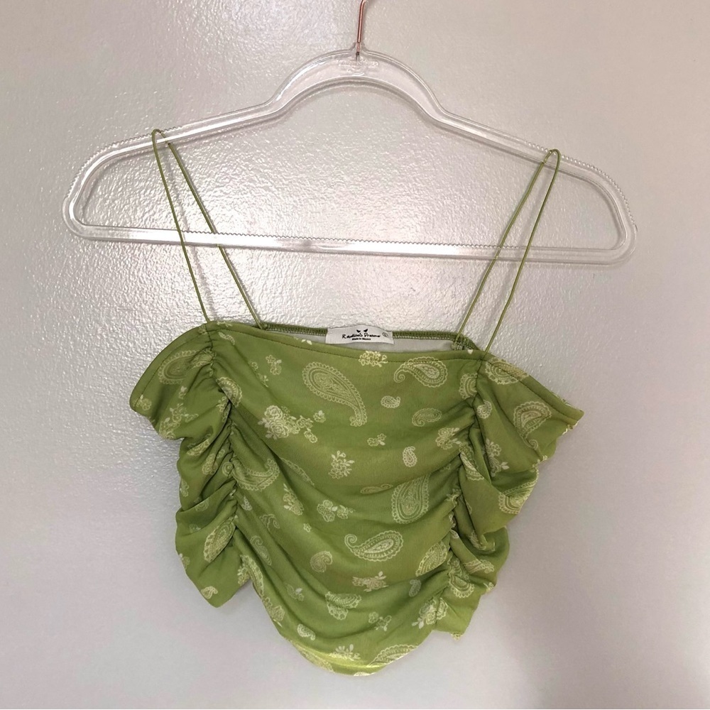 Rebellious Dreamer Crop Top Y2K Green Paisley Large